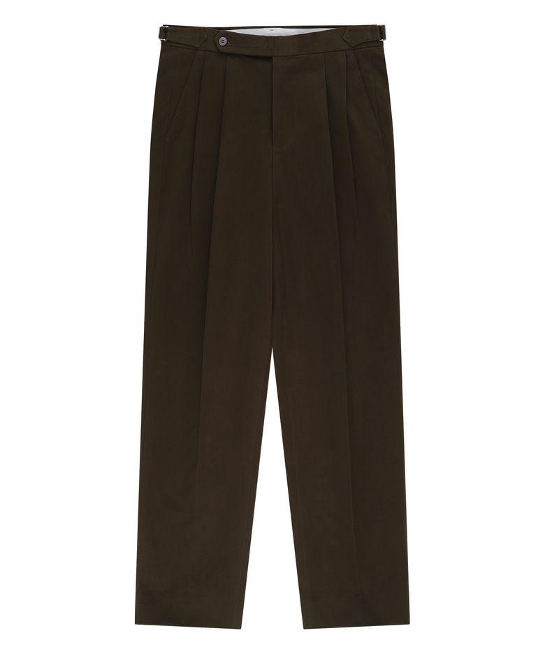 Essential Gaberdine Heavy Double-Pleated relaxed Chino (Brown)