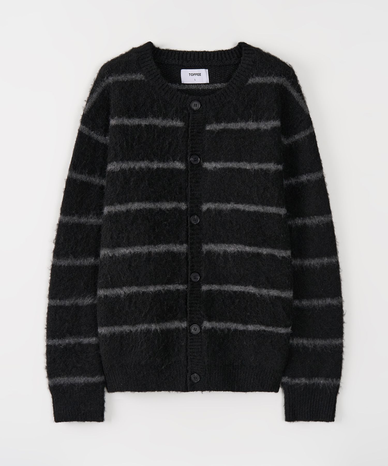 MUSINSA公式 | TOFFEE ブラシストライプラウンドカーディガン (ブラック)