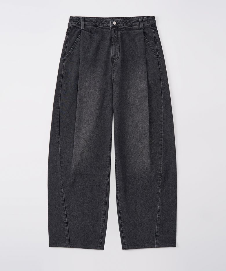 턱 커브드 데님 팬츠 (WASHED BLACK)