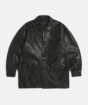 [Vegetable Leather] Washed Sheepskin Car Coat Black