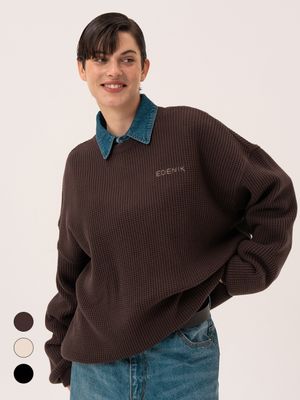 스티치 로고 와플 스웻셔츠