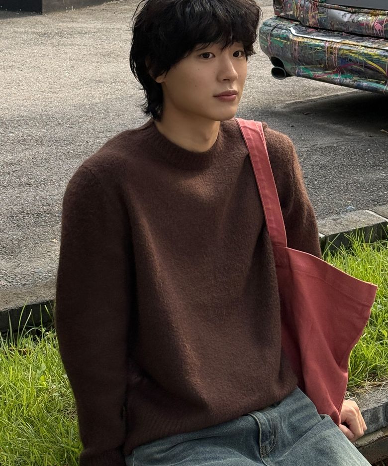 울 모헤어 라운드 니트 [다크브라운]