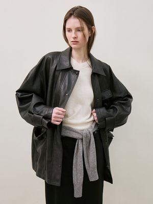 faux leather field jacket (black)