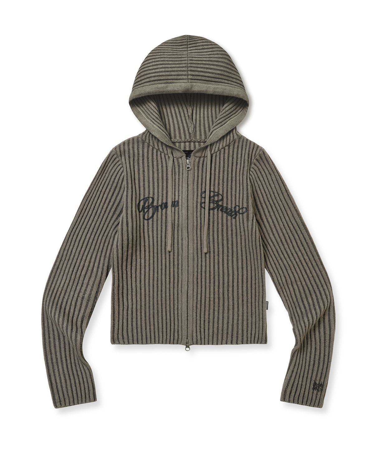 브라운브레스(BROWNBREATH) W TWOTONE RIB HOOD ZIP UP - CHARCOAL