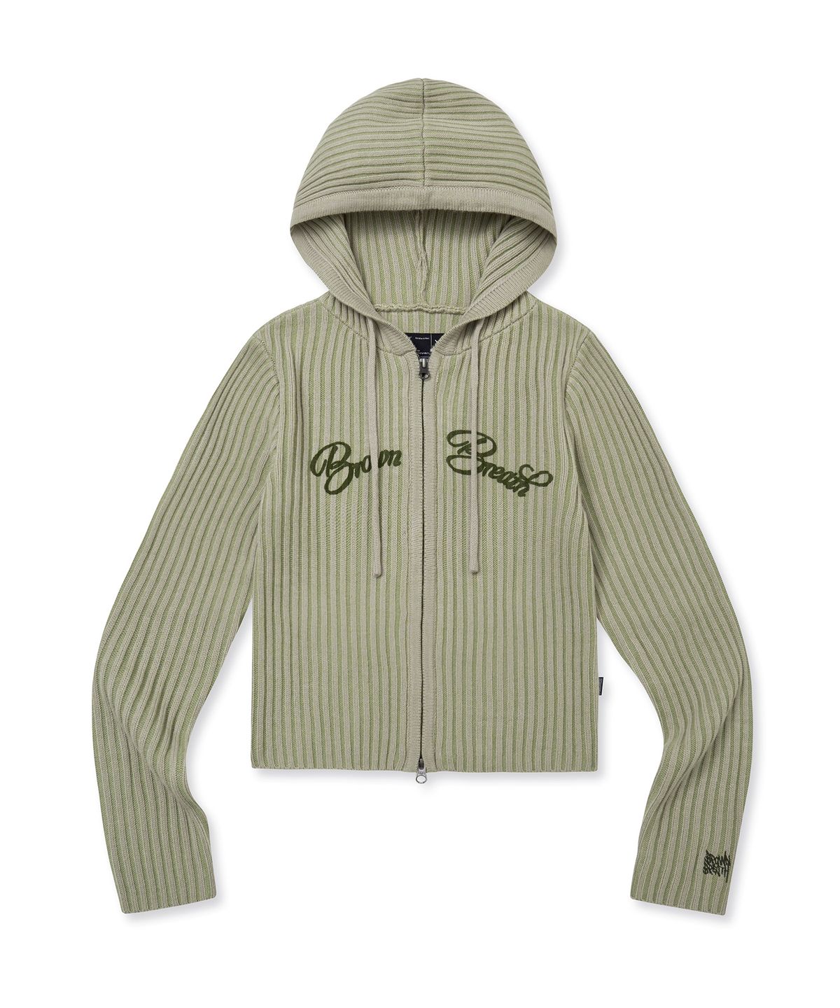 브라운브레스(BROWNBREATH) W TWOTONE RIB HOOD ZIP UP - GREEN
