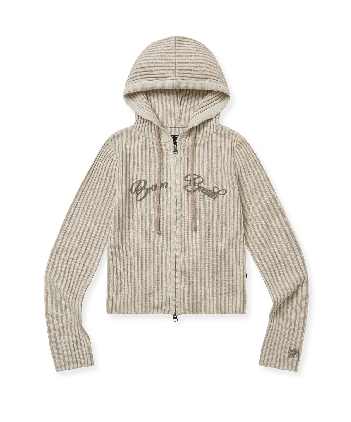 브라운브레스(BROWNBREATH) W TWOTONE RIB HOOD ZIP UP - CREAM