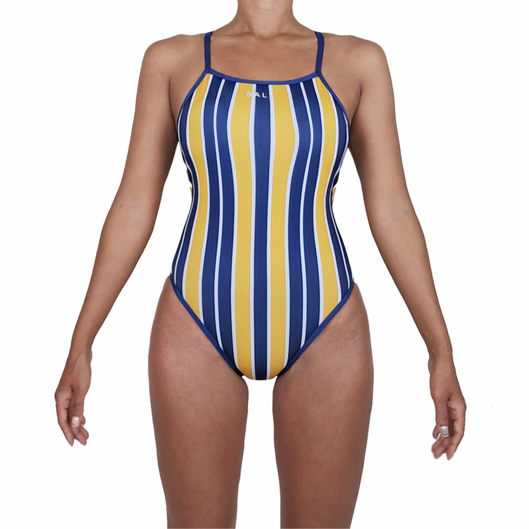 CORALIQUE] Stripe Half Zip-Up Monokini ☆人気☆