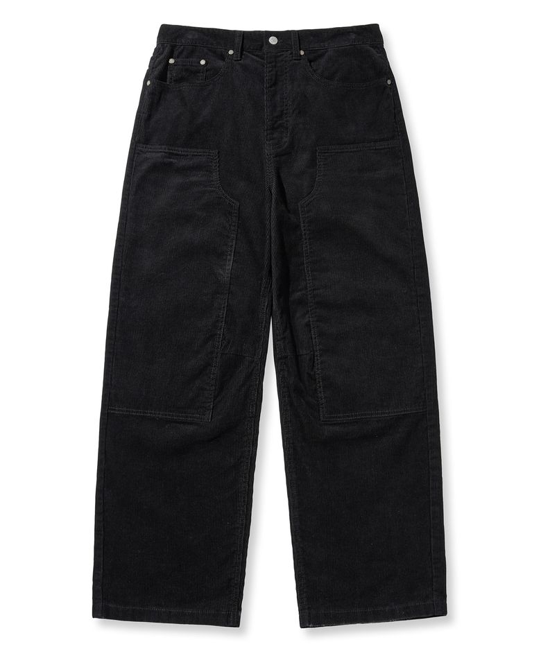 DOUBLE KNEE CORDUROY PANTS - BLACK