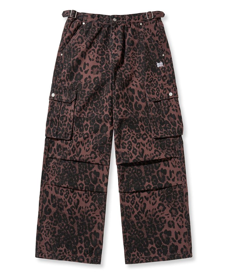 LEOPARD PATTERN CARGO PANTS - BURGUNDY