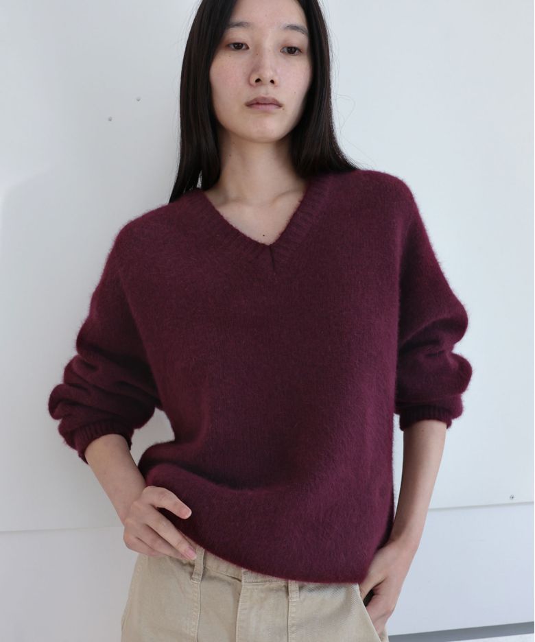 파인 울 브이넥 풀오버 (그레이프)