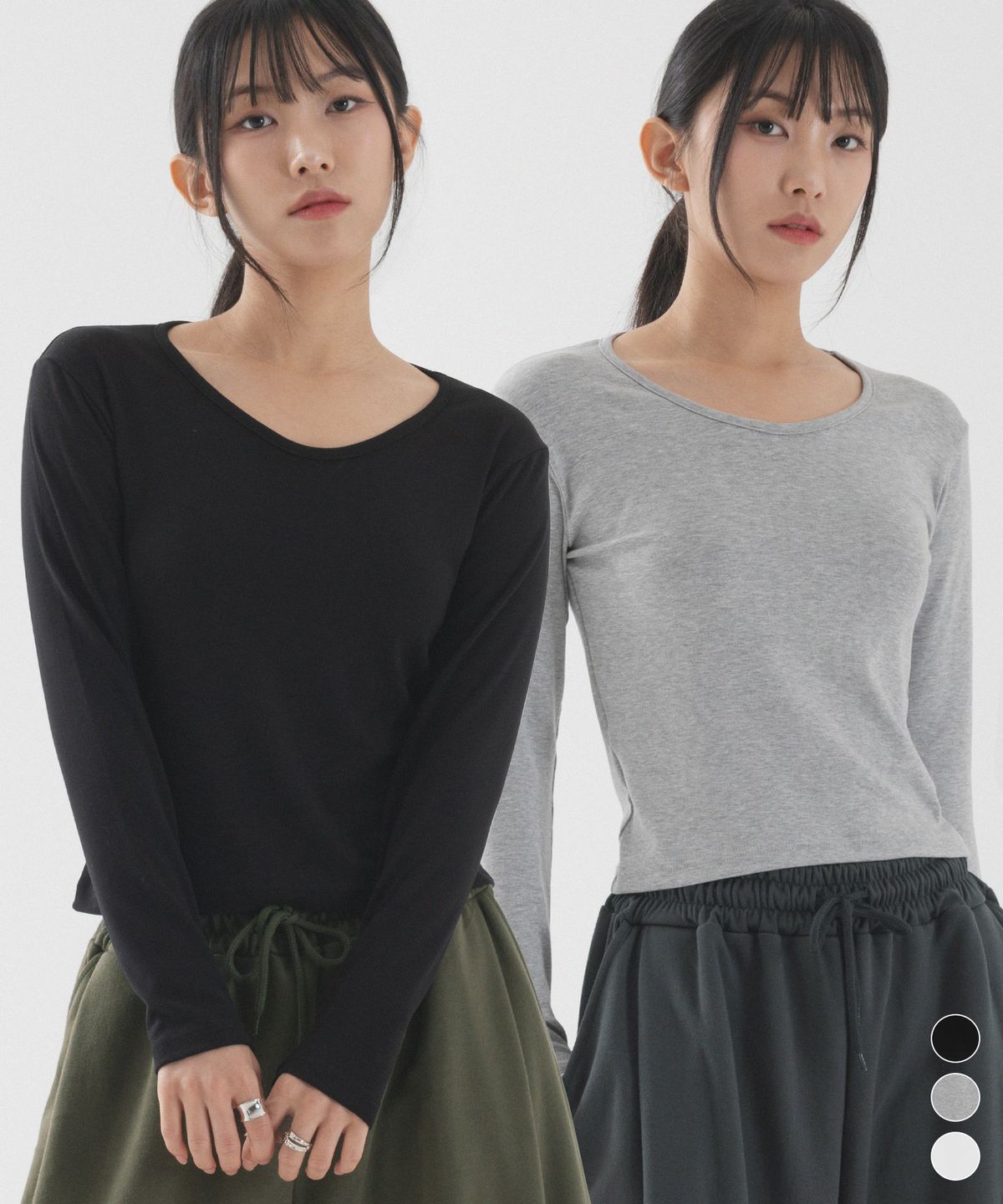 피아네르(PIANER) [2 PACK] 슬림핏 롱 슬리브 티셔츠 (3color)
