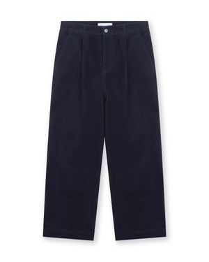 VELVET DENIM ONE TUCK CURVED PANTS INDIGO