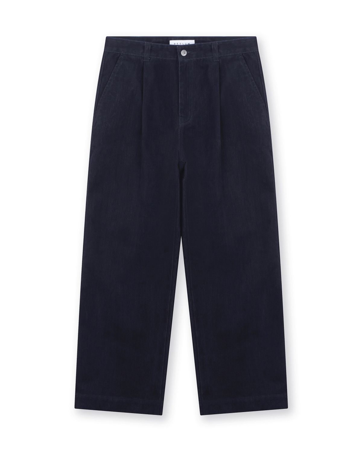 비슬로우(BESLOW) VELVET DENIM ONE TUCK CURVED PANTS INDIGO