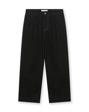 VELVET DENIM ONE TUCK CURVED PANTS BLACK