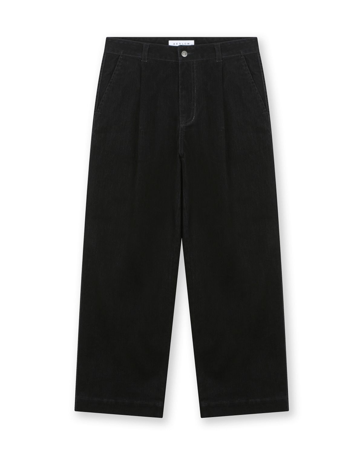 비슬로우(BESLOW) VELVET DENIM ONE TUCK CURVED PANTS BLACK