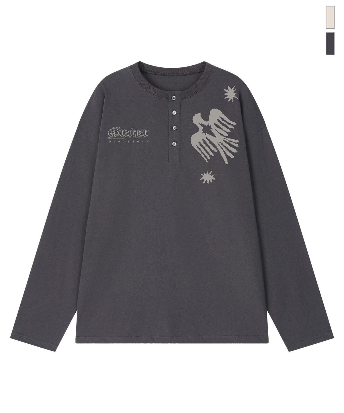 그레이버(GRAVER) [UNISEX]PIECE BIRD 헨리넥 롱슬리브 티셔츠_2color