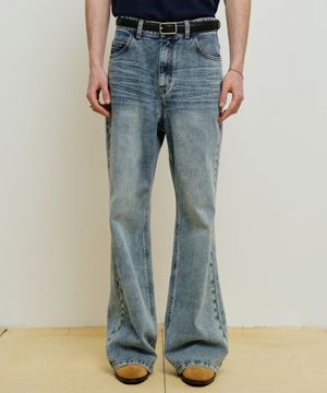 와이드 플레어 데님팬츠 [미드블루]