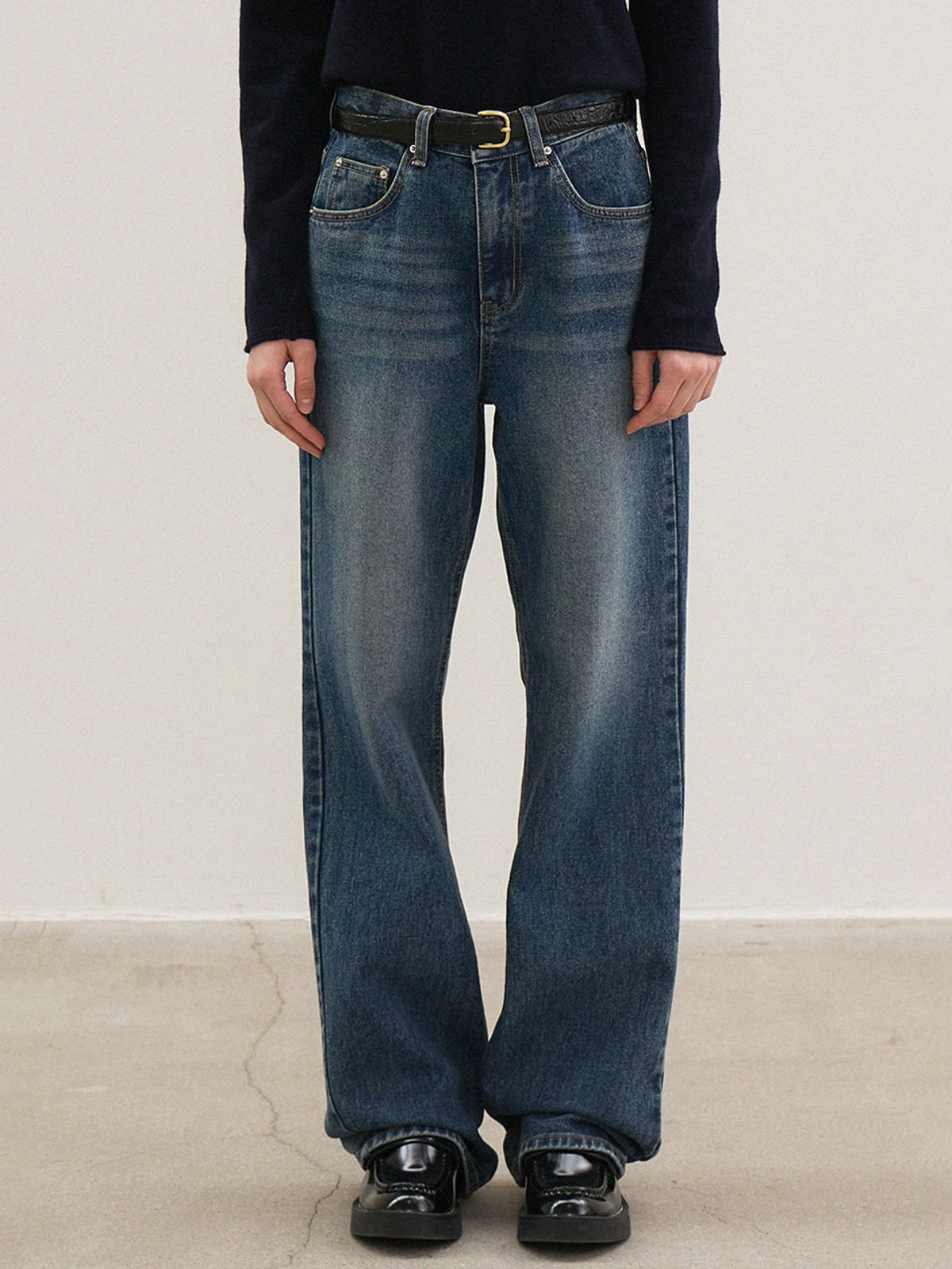 르(LE) straight-fit denim pants (blue)