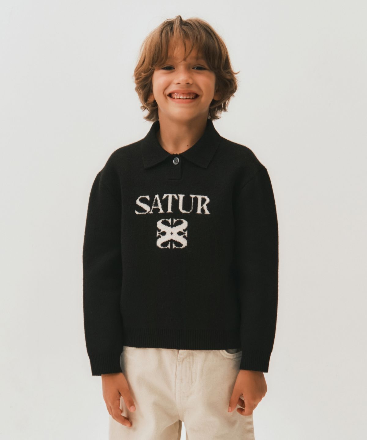 세터 키즈(SATUR KIDS) (K) 소프트 터치 폴로 칼라 니트 블랙
