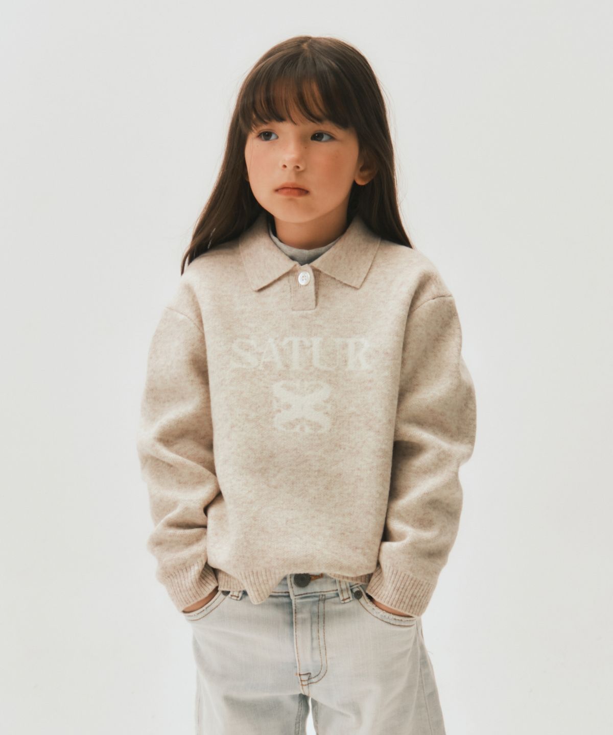 세터 키즈(SATUR KIDS) (K) 소프트 터치 폴로 칼라 니트 크림