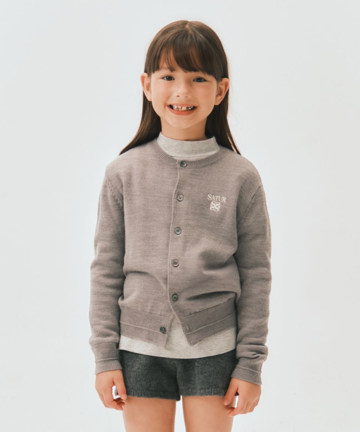 세터 키즈(SATUR KIDS) (K) 로렌 베이직 크루넥 파인 가디건 그레이
