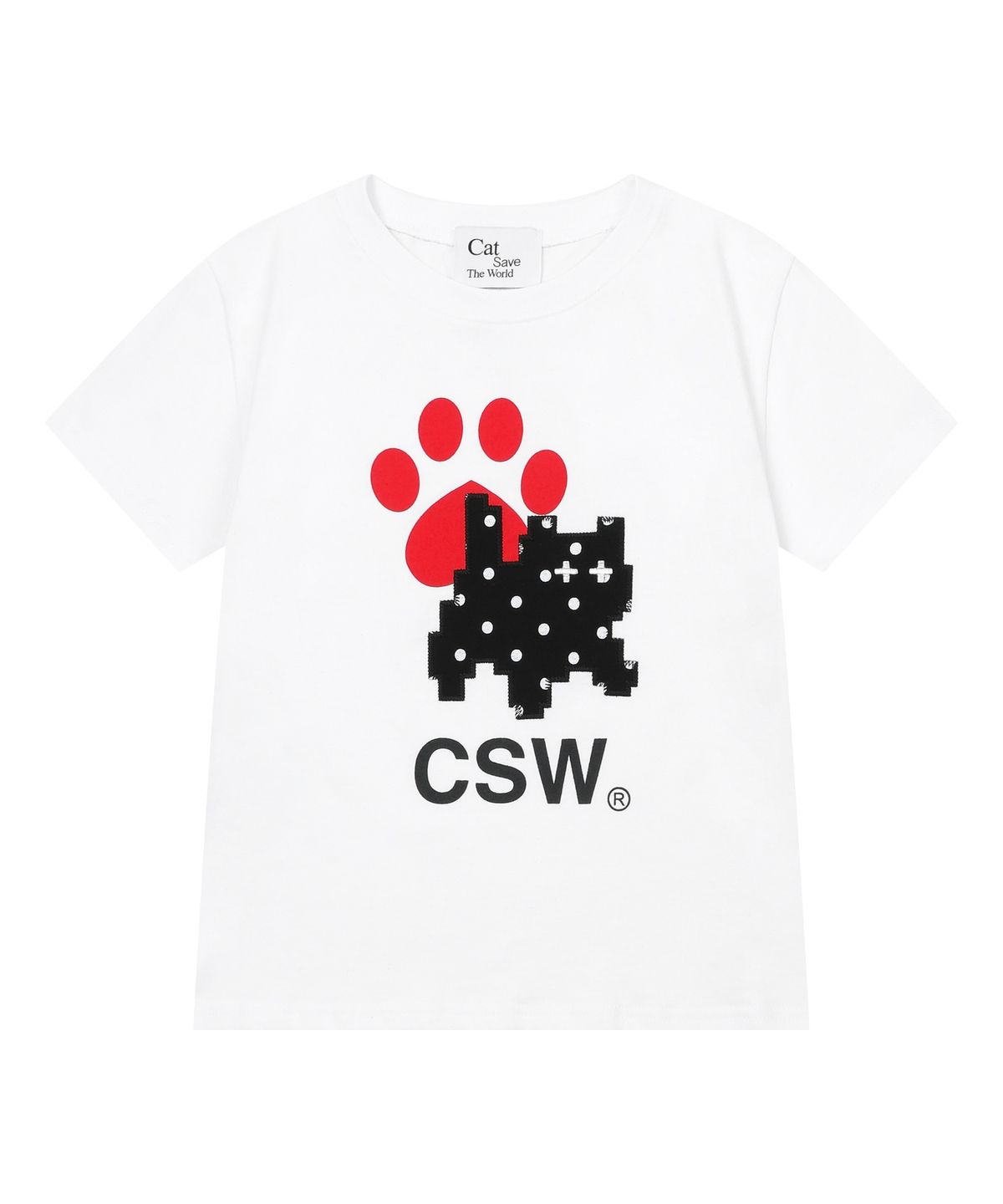 캣세이브더월드(CATSAVETHEWORLD) 키리 풋 스탬프 빅 로고 반팔 티