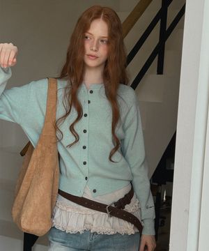 쇼티 자수 라운드 긴팔 가디건