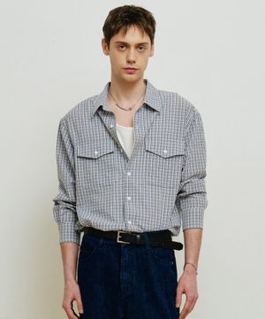 투 포켓 체크 셔츠 [화이트]