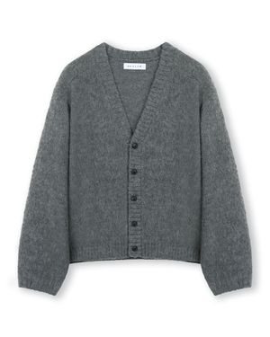 [비슬로우X패션튜브삭형]BRUSHED V NECK SHORT CARDIGAN CHARCOAL