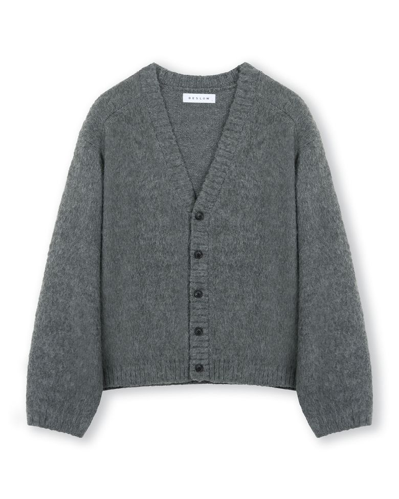 [비슬로우X패션튜브삭형]BRUSHED V NECK SHORT CARDIGAN CHARCOAL