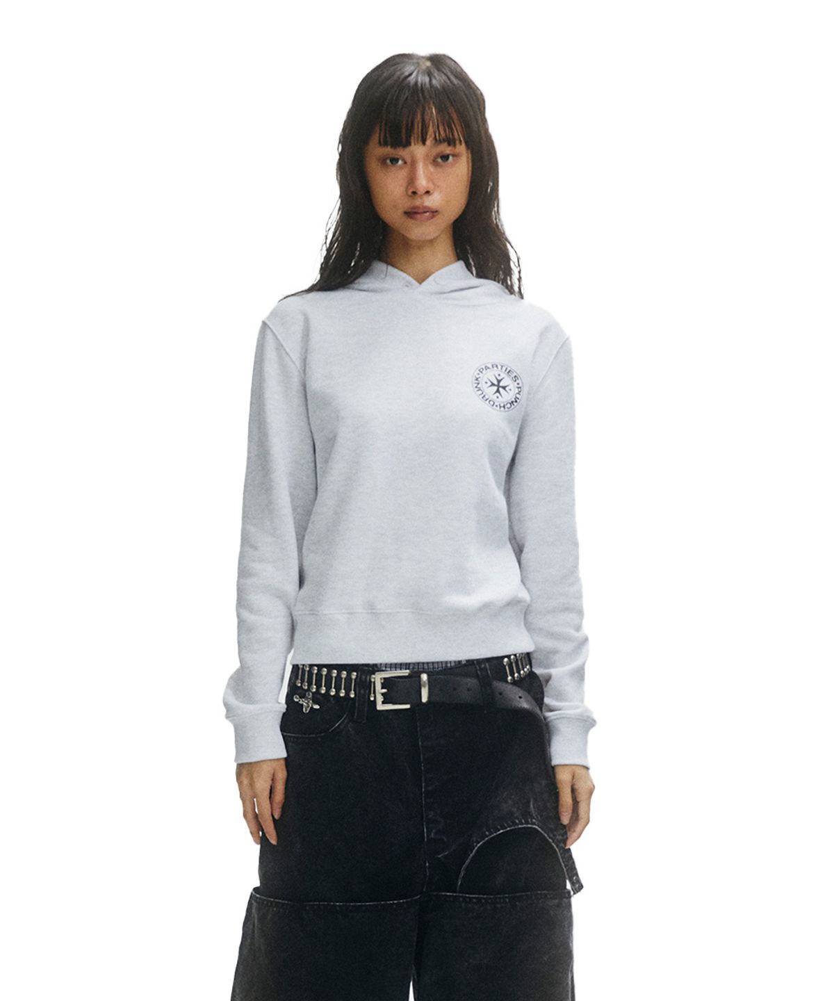 펀치드렁크파티즈(PUNCH DRUNK PARTIES) Circle Logo Slim Hoodie (MELANGE WHTIE)