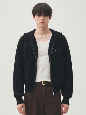[미나브X후디진호] 후디드 니트 집업 자켓 [블랙]