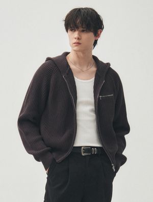 [미나브X후디진호] 후디드 니트 집업 자켓 [다크그레이]
