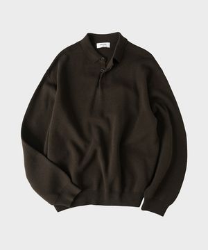 하이드 버튼 카라 니트 [다크브라운]