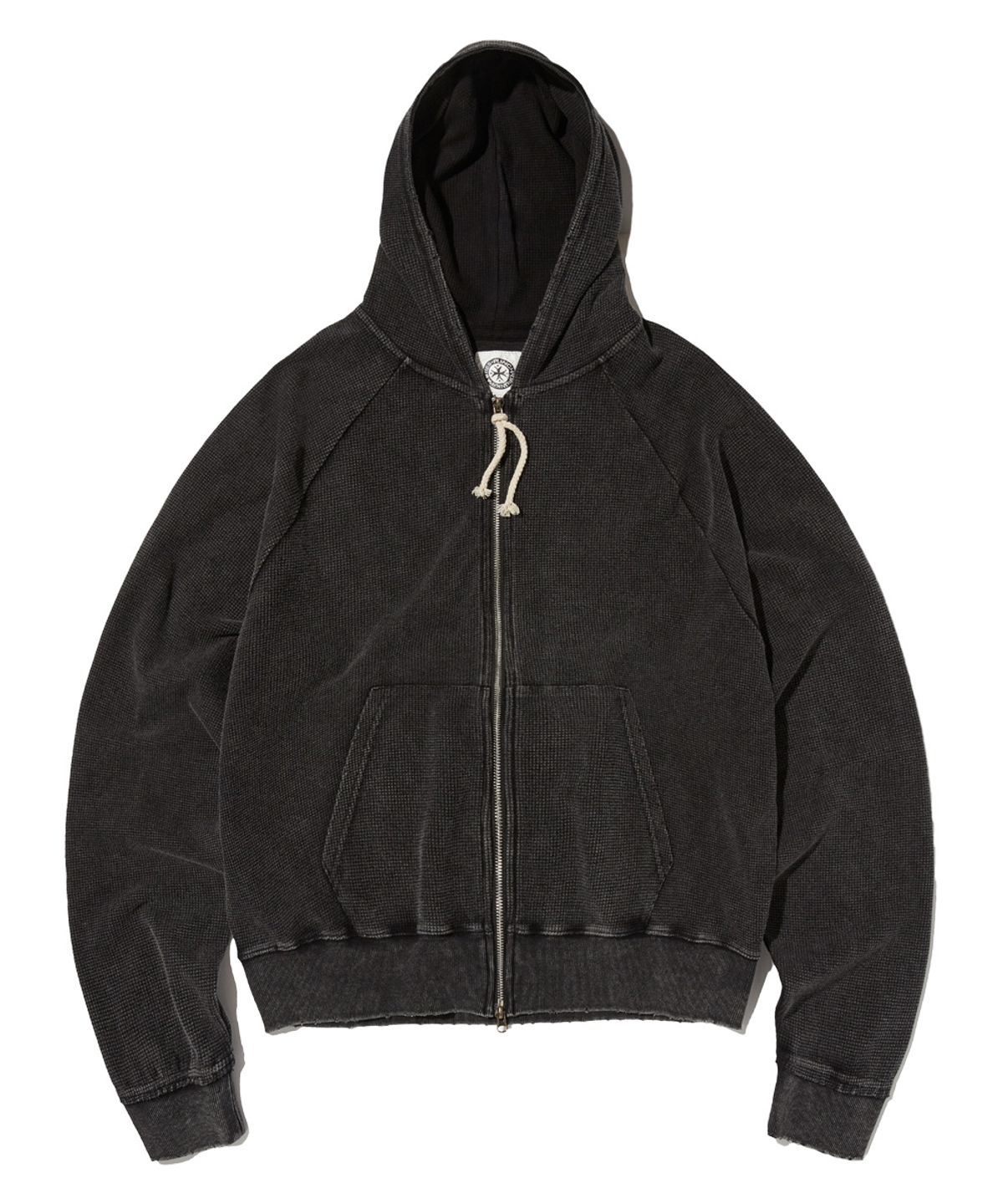 펀치드렁크파티즈(PUNCH DRUNK PARTIES) PCDP Washed Waffle Zip-up Hoodie (WASHED BLACK)