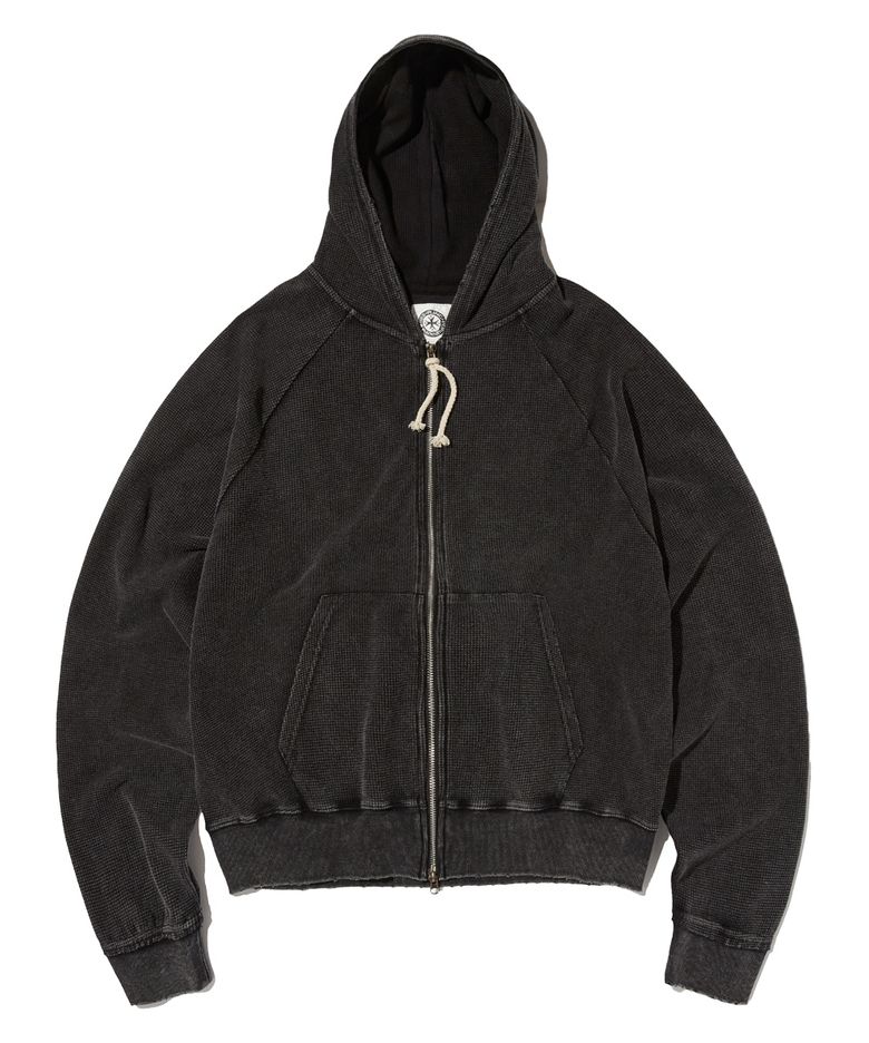PCDP Washed Waffle Zip-up Hoodie (WASHED BLACK)