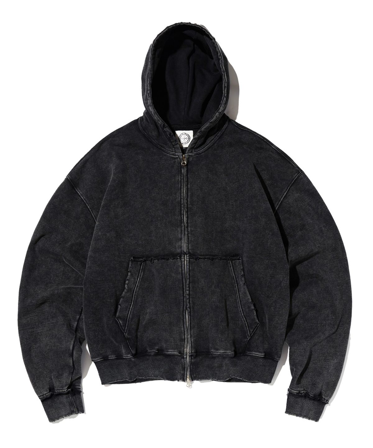 펀치드렁크파티즈(PUNCH DRUNK PARTIES) Crest Logo Vintage Washed Zip-up Hoodie (CHARCOAL)