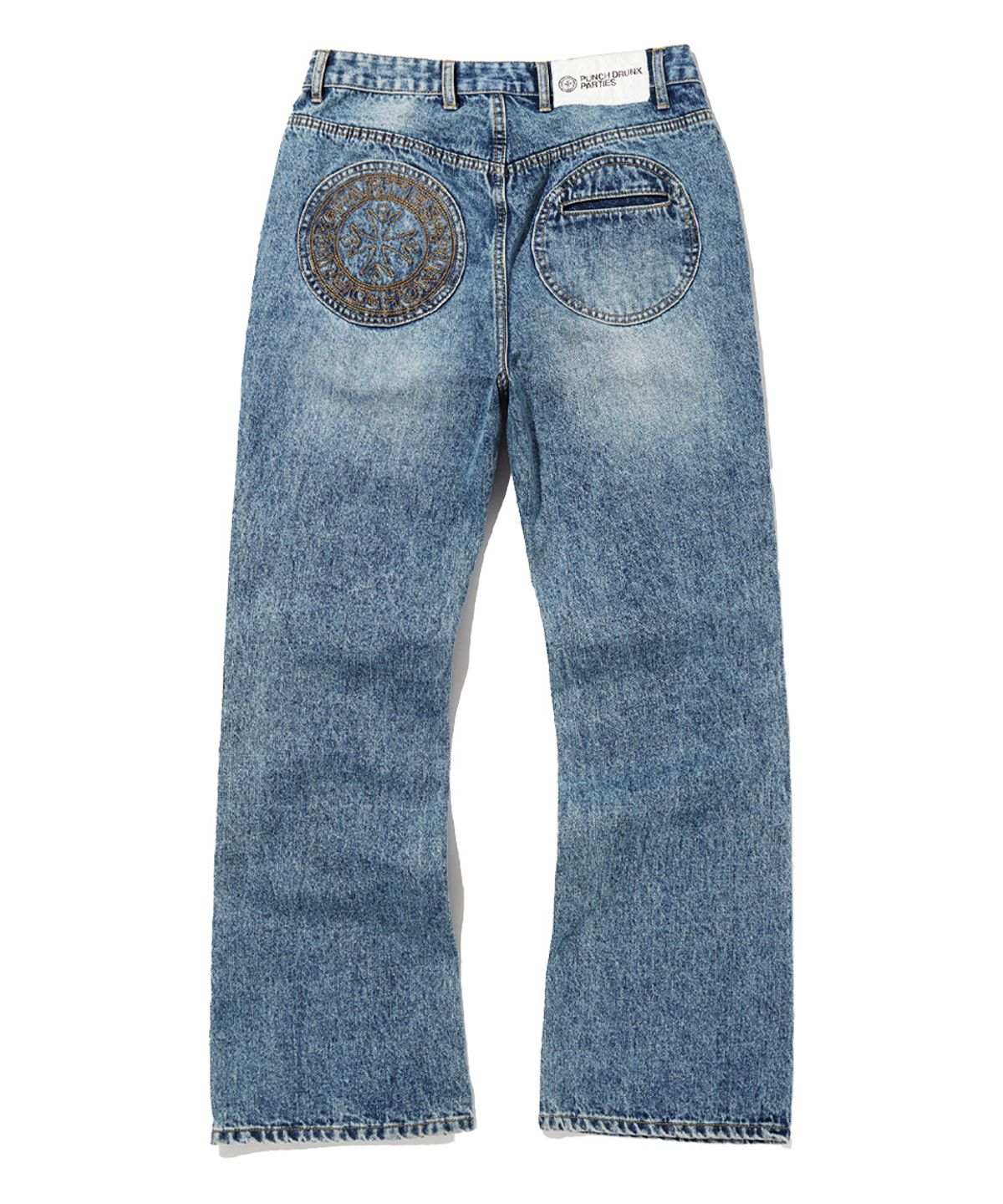 펀치드렁크파티즈(PUNCH DRUNK PARTIES) Patched Pocket Semi Flare Denim Pants (BLUE)