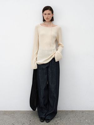 UNBALANCED NECK STRING WOOL KNIT(T-7123)