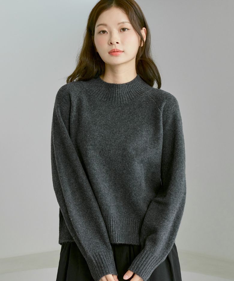 여성 포실니트 하이넥 니트 [차콜]_ZF4SW590