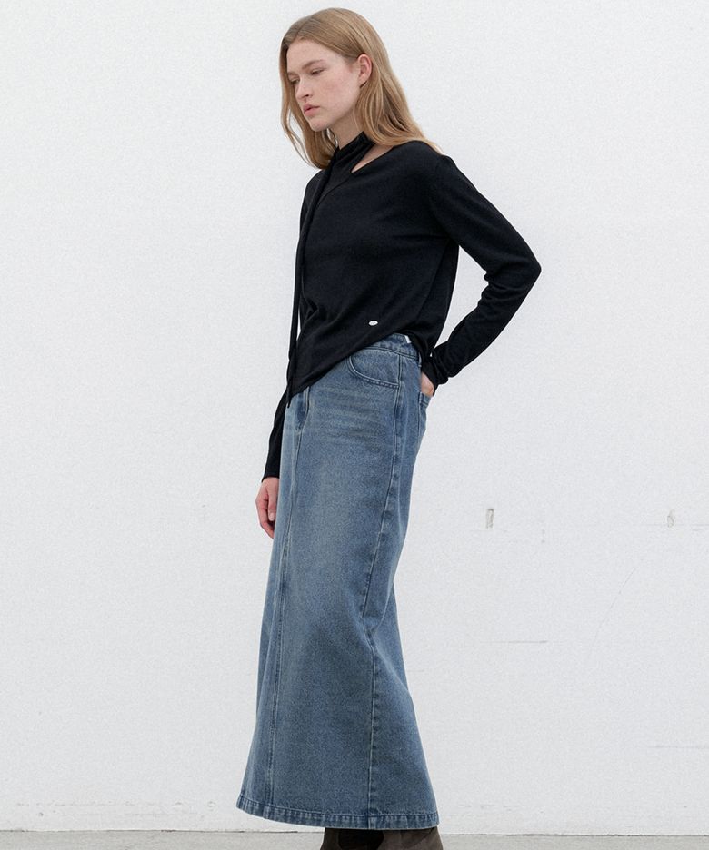 SLIT POINT DENIM MAXI SKIRT(SK-5040)