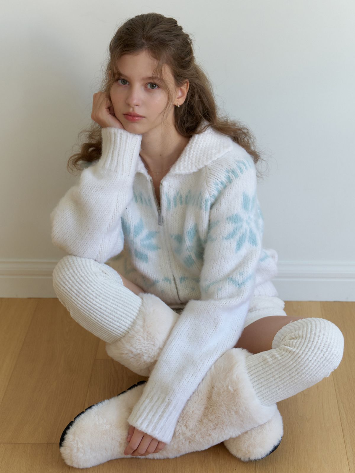 리엘(RE L) [9th] Snowball knit cardigan (snow)