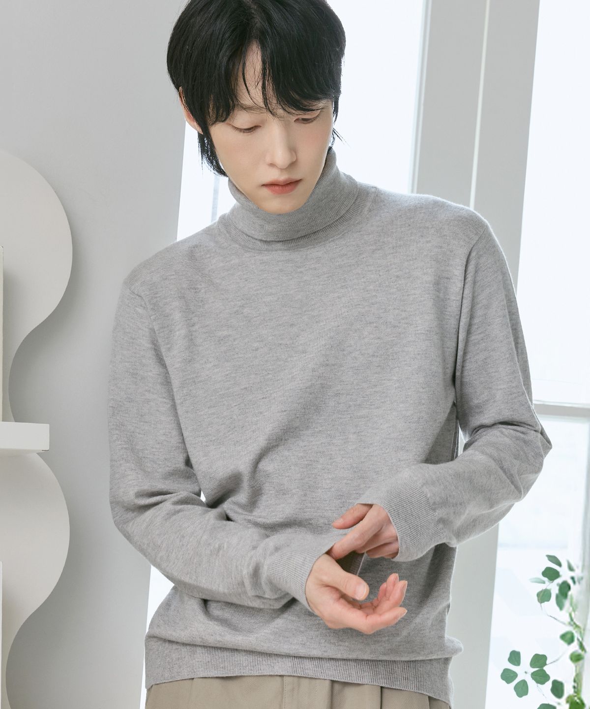210에디트(210EDIT) 남녀공용 캐시미어 블렌디드 터틀넥 니트 [멜란 그레이]_ZZ4SW012