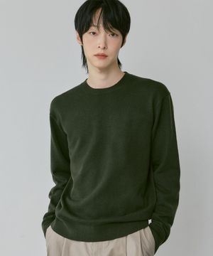 남녀공용 말랑니트 라운드넥 [카키]_ZZ4SW070