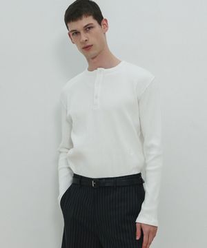 UNISEX, Henley Neck Ribbed T-shirt / White