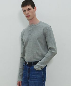 UNISEX, Henley Neck Ribbed T-shirt / Gray
