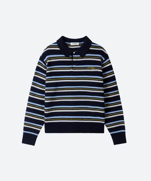 M.C UNISEX, Stripe Wool Collar Knit / Navy