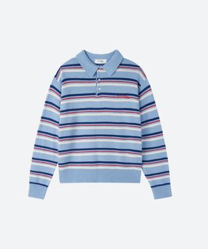 M.C UNISEX, Stripe Wool Collar Knit / Sky blue