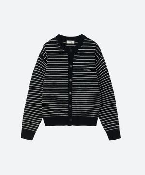 M.C UNISEX, Stripe Wool Knit Cardigan / Black