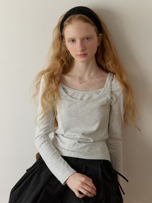 Sou layered t-shirt_2piece (melange gray)